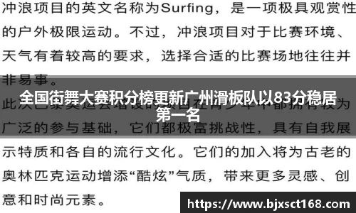 全国街舞大赛积分榜更新广州滑板队以83分稳居第一名